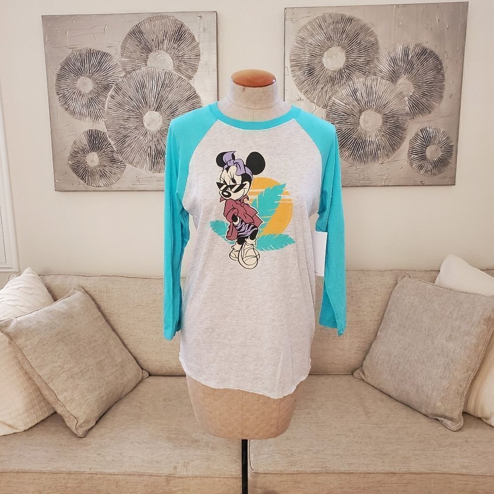 NEW! Disney X NEFF |  Baseball Jersey Tee w/ Stylish Minnie Mouse -[Small, Gray]